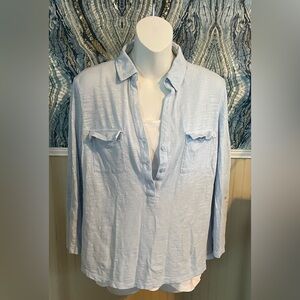 Jones New York Baby Blue Half Button-Up Shirt, Size M